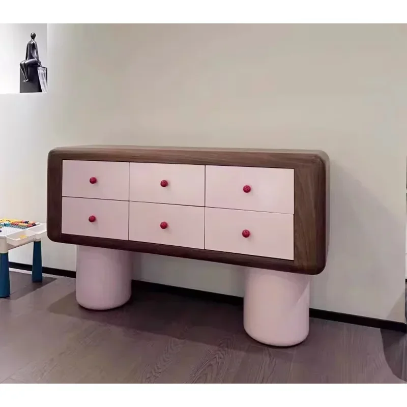 Lindo gabinete de consola de madera, artículos de entrada para el hogar Gabinete de apartamento rosa de seis cajones