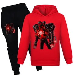 Fashion Skibidi Toilet Hoodies Kids Cartoon Speakerman TV MAN Clothes Boys Hoody Sweatshirts+Pants 2pcs Suit Children's Clothing