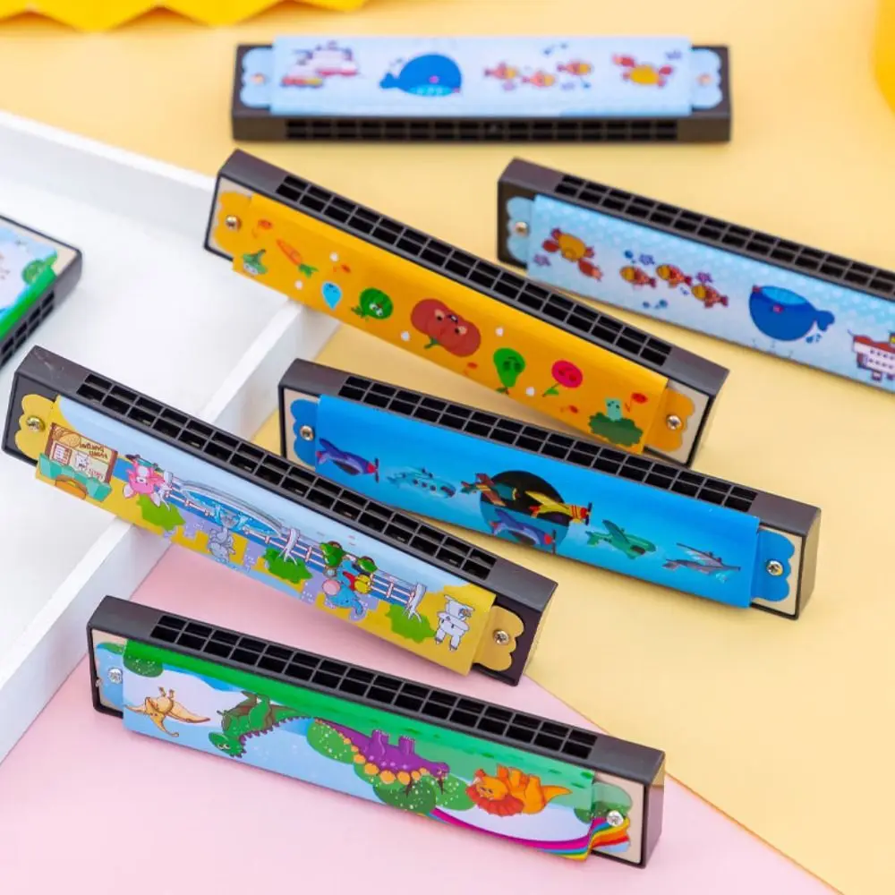 

Wind Instrument Metal Painted Harmonica 16 Holes Educational 16 Holes Harmonica Cartoon Pattern Cute Mouth Organ Playing