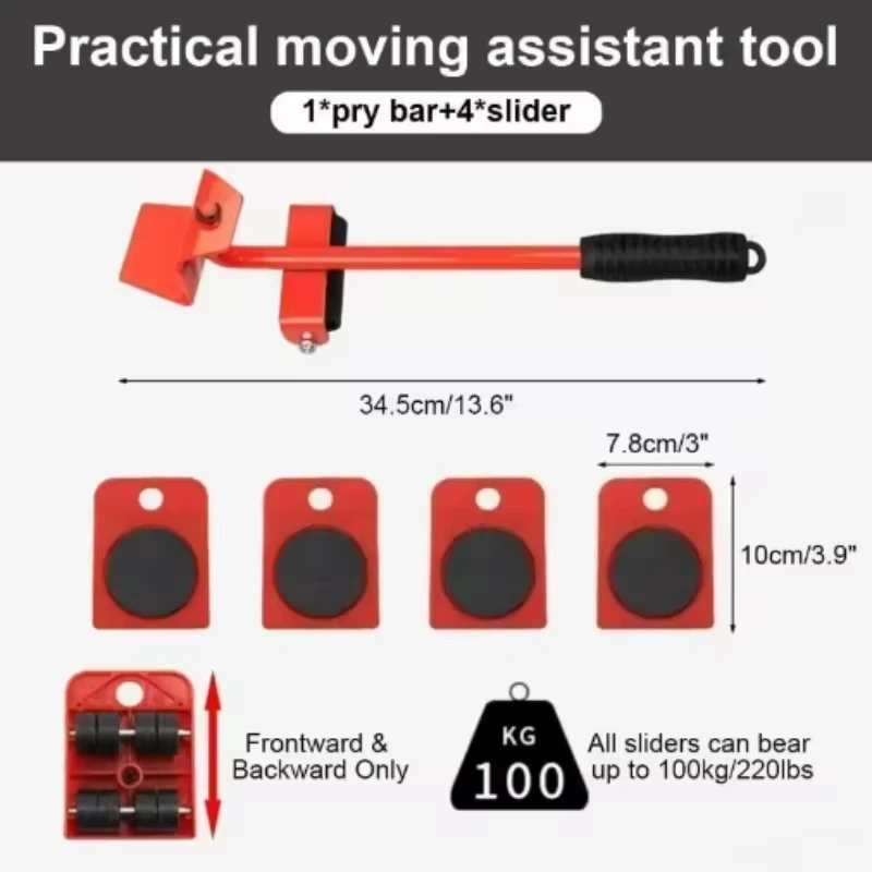 Furniture Heavy Duty Furniture Lifter Mover Roller with Wheel Bar Moving Device Lifting Helper Furniture Moving Transport Tool image 5