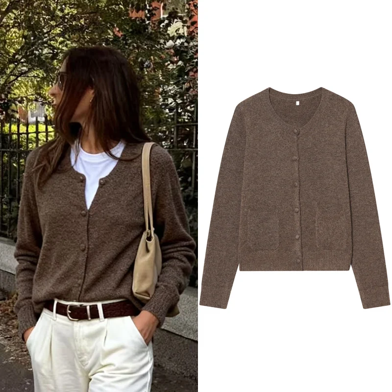 

Women's Winter Brown Sweater Knitwear For Women Long Sleeve Top New In Coats & Jackets Streetwear 2026 Elegant Women Cardigan