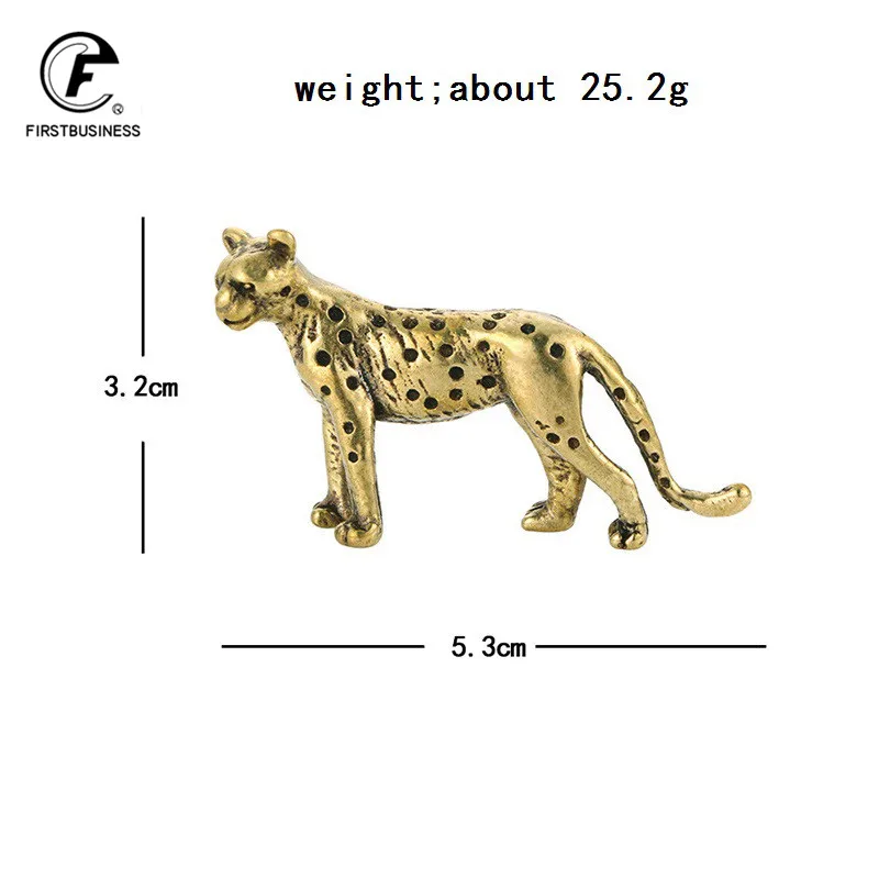 Vintage Solid Brass Cheetah Small Statue Desktop Ornaments Pen Rack Lucky Animal Leopard Figurines Miniatures Crafts Decorations