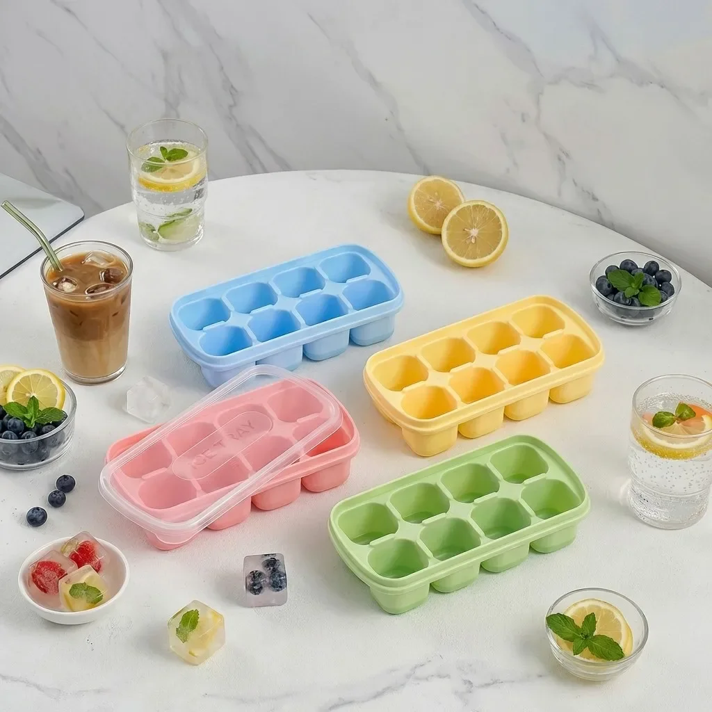 1/2/4pcs 8 Grids Plastic Ice Mold With Lid Reusable Ice Cube Tray Drink Whisky Ice Coolers Ice Cube Maker Kitchne Bar Tools