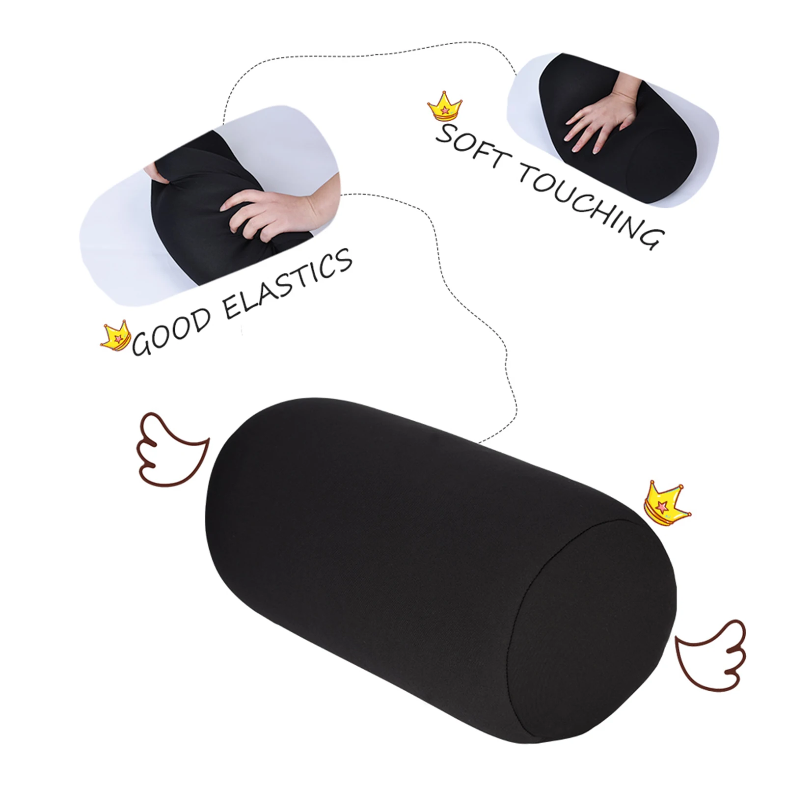 Micro Mini Microbead Cushion Roll Pillow Travel Home Seat Sleeping Neck Support Black