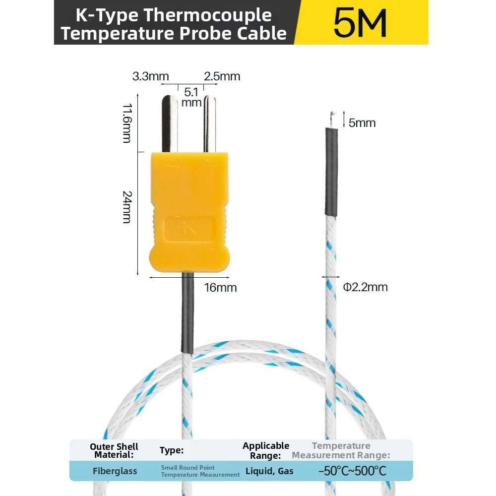 0.5/1/3/5/10/15/25M Long Wire Temperature Test TM-902C TES-1310 K-type TP-01 Thermo Sensor Probe -50~500° view 6