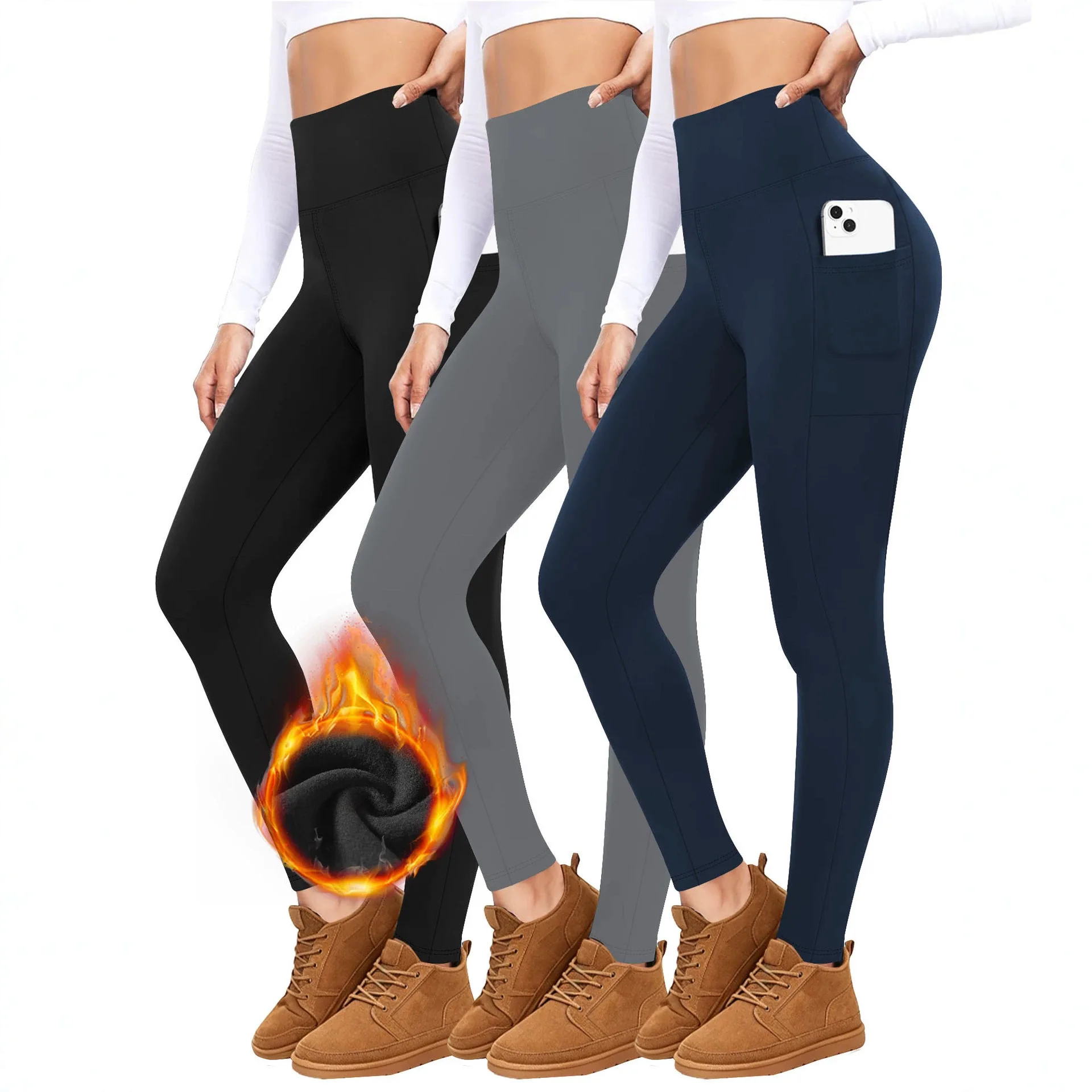 Autumn Winter Women High Waist Thermal Fleece Lined Leggings Soft Stretchy Workout Yoga Base Layer Trousers