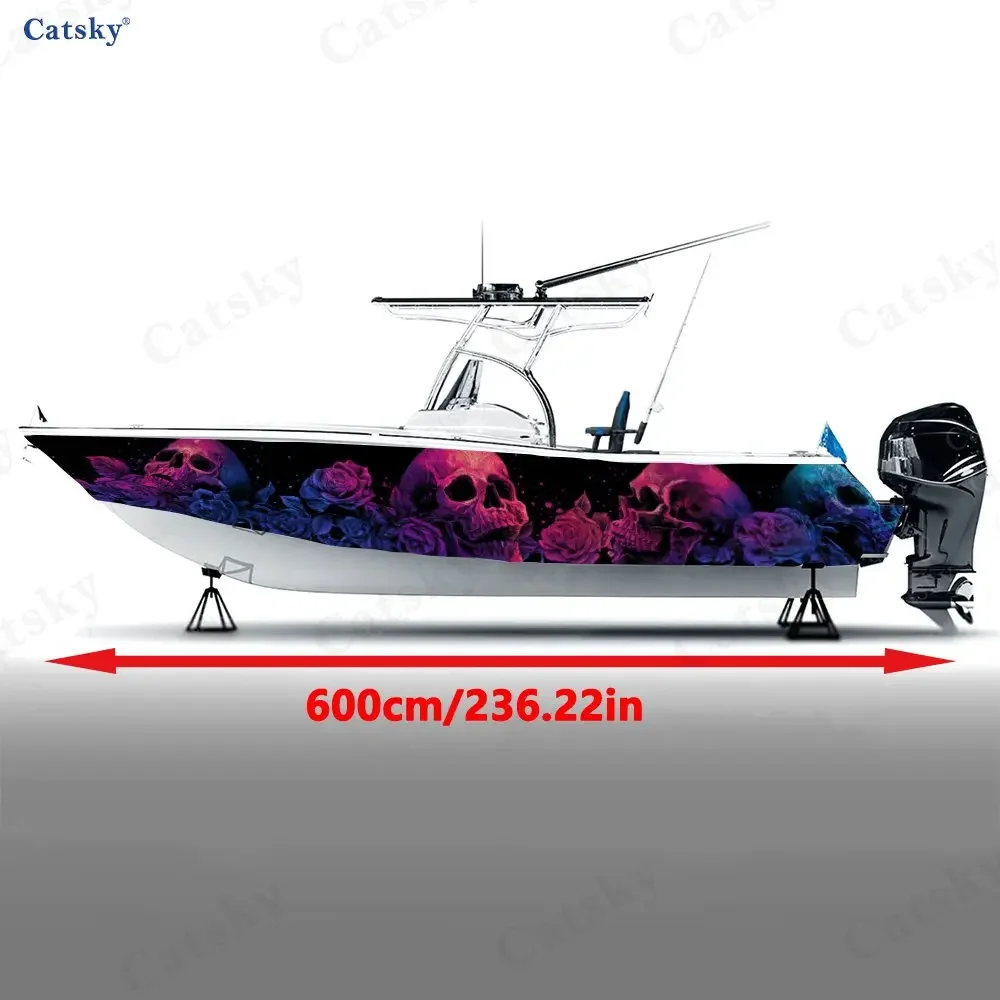 2Pcs Midnight Rose Skull Boat Stickers, PVC Waterproof Durable Vinyl Wrap Decals for Fishing Boats, Durable and Stylish Design