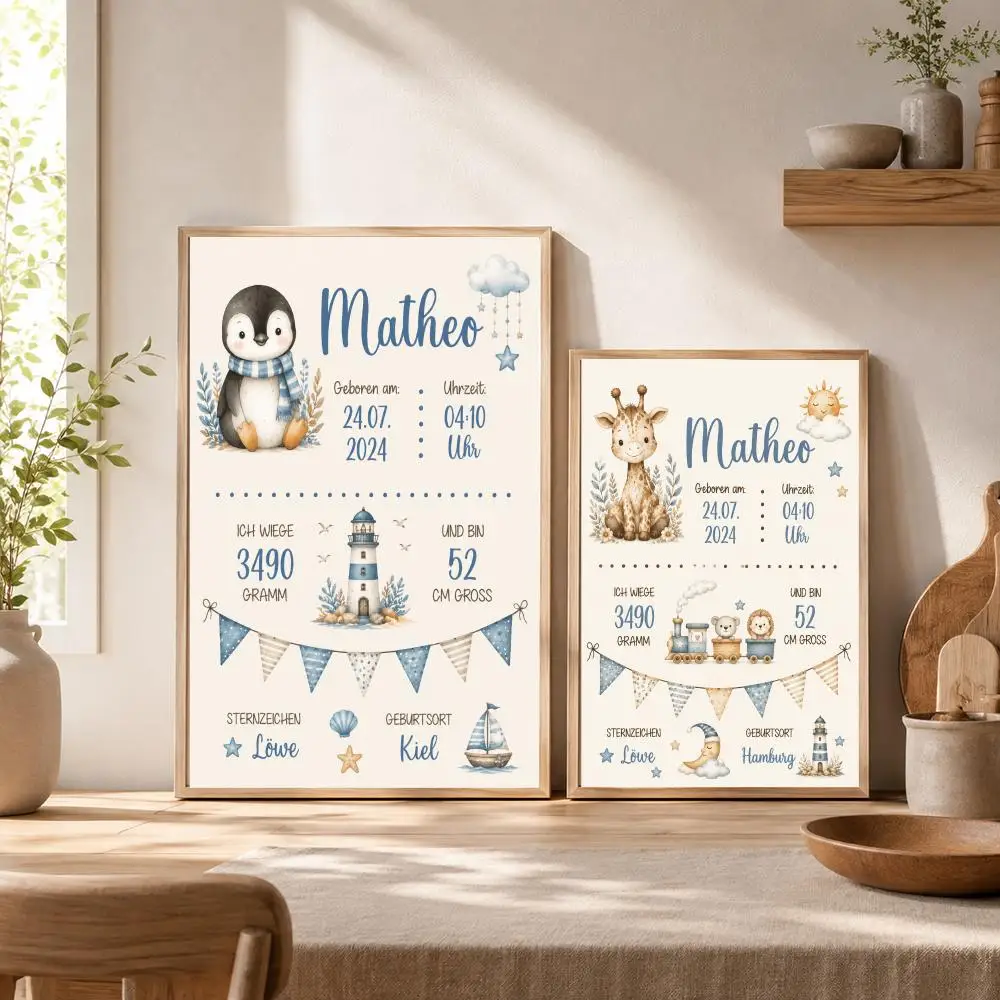 Woodland Baby Birth Announcement Poster Stickers Painting Self-Adhesive Art for Bedroom Living Room Home Decor Wall Decals Gift