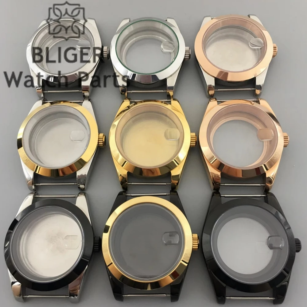 

BLIGER 36mm/39mm silver gold black watch case Sloping Bezel sapphire fit NH35 NH36 NH34 ETA2824 2836 Miyota PT5000 DG movement