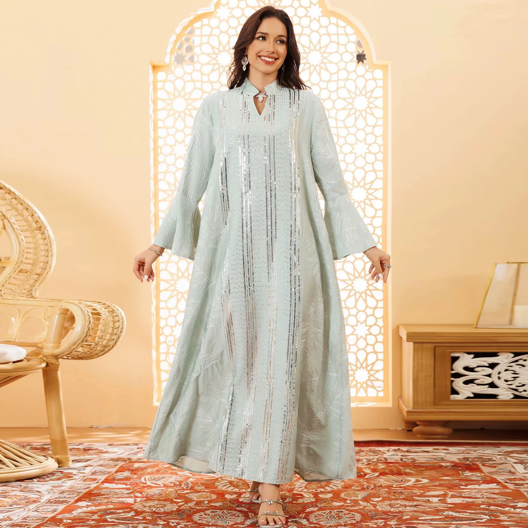 Túnica musulmana para mujer, moda de lujo de Oriente Medio, vestido largo bordado con cuentas elegantes de Dubái, vestido islámico de Arabia Saudita