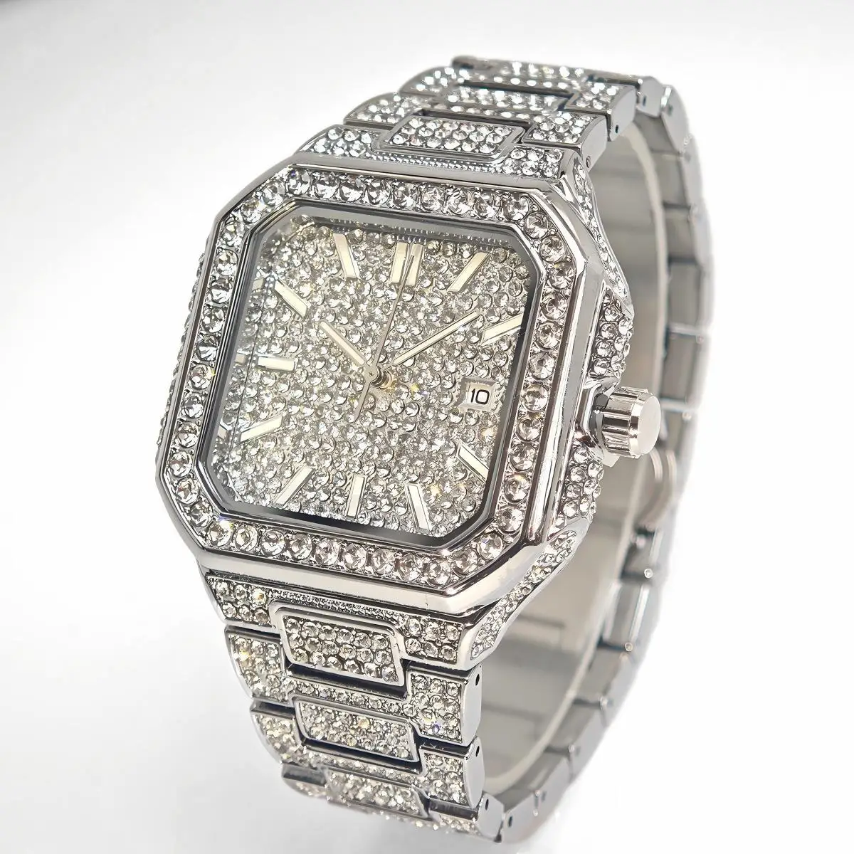 

Fashion Brand UNIGUET Watches Luxury Square Men's Wristwatch Alloy Strap Full Diamond Business Quartz Watch For Man Clocks Gifts