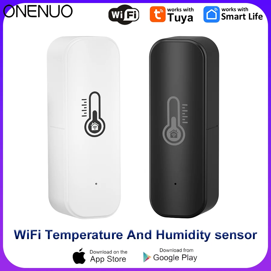 Tuya WiFi Smart Temperatur- und Feuchtigkeitssensor Hygrometer Batteriebetriebene APP-Überwachung für Alexa Google Home Voice Weiß/Schwarz