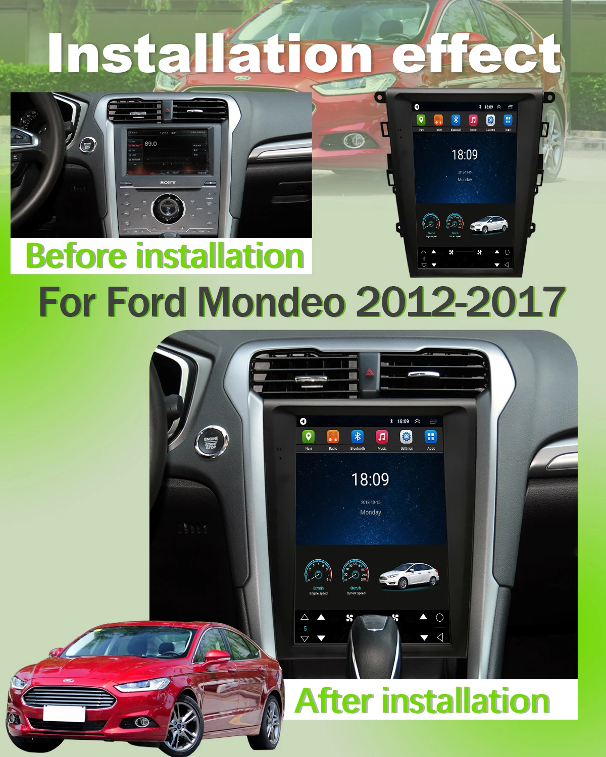 Tesla Screen Car Radio For Ford Mondeo Fusion 2012 - 2017 Automotive Multimedia Carplay Android Auto Blue-tooth GPS Navigation