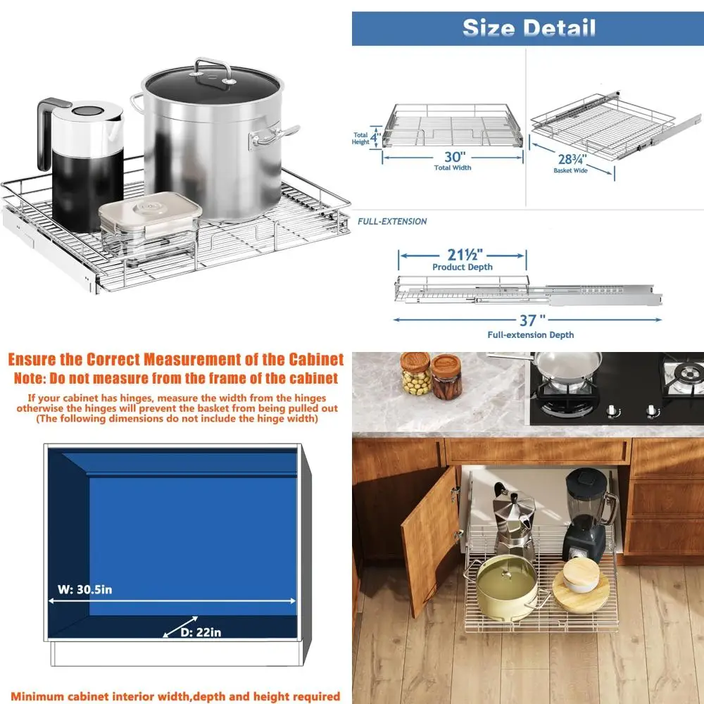 

Выдвижной органайзер для кухонного шкафа, 30 шт. x 21,5 глубокое решение для хранения вещей с выдвижными полками для эффективного управления местом
