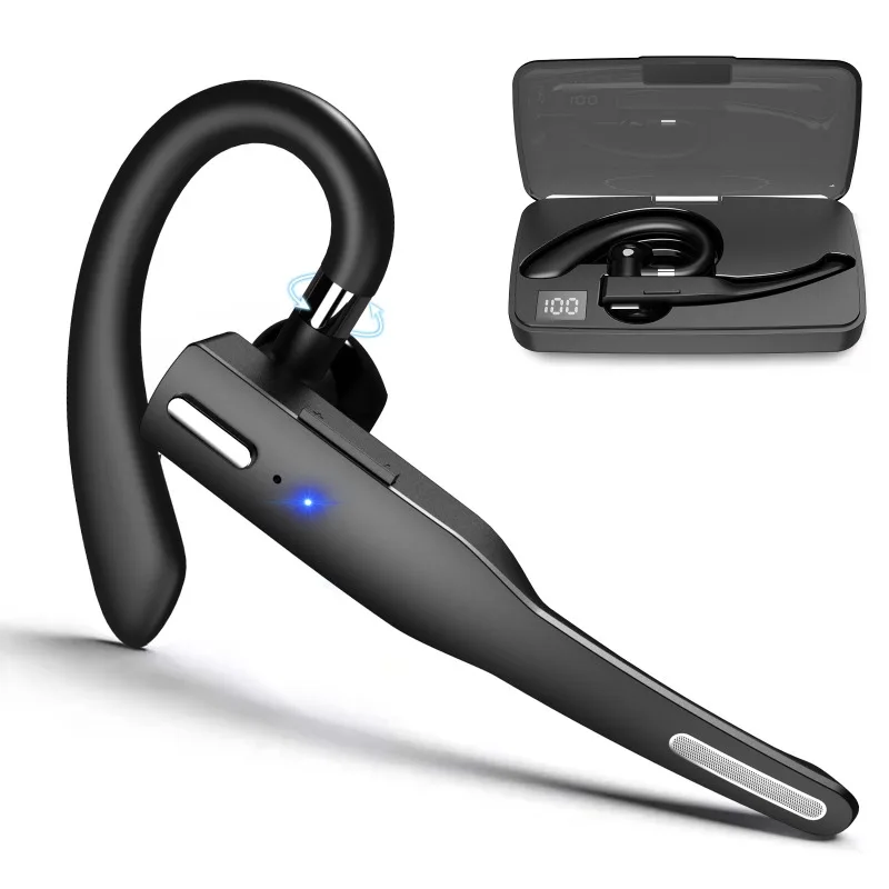 

Беспроводная Bluetooth-гарнитура 5.2 с углом обзора 180° ° Поворотный наушник с креплением на ухо, длительным временем автономной работы и HD-микрофоном для бизнеса и повседневного использования