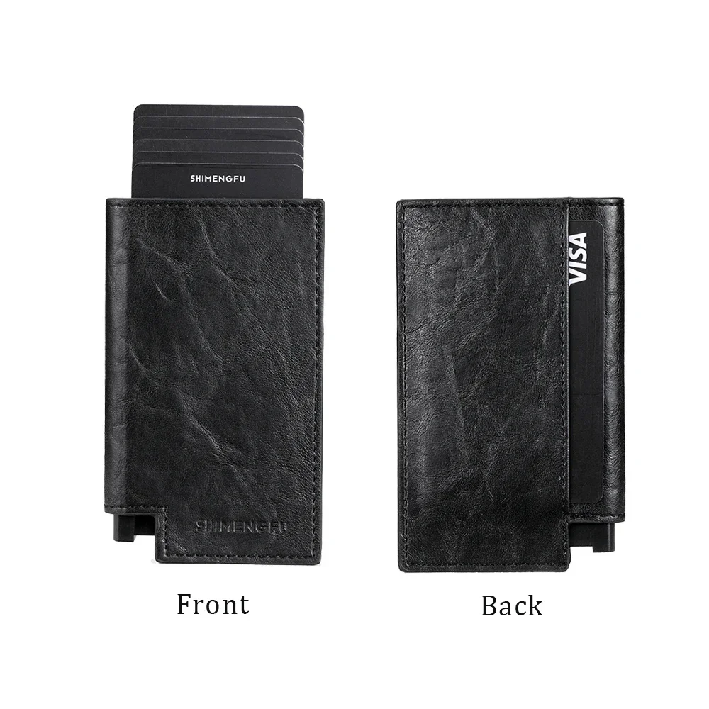 แฟชั่นหนังโลหะ ID บัตรเครดิต RFID กระเป๋าสตางค์ผู้ชายกระเป๋าสตางค์ Hasp คาร์บอนไฟเบอร์ธุรกิจอลูมิเนียมกระเป๋า Pop Up Smart Design