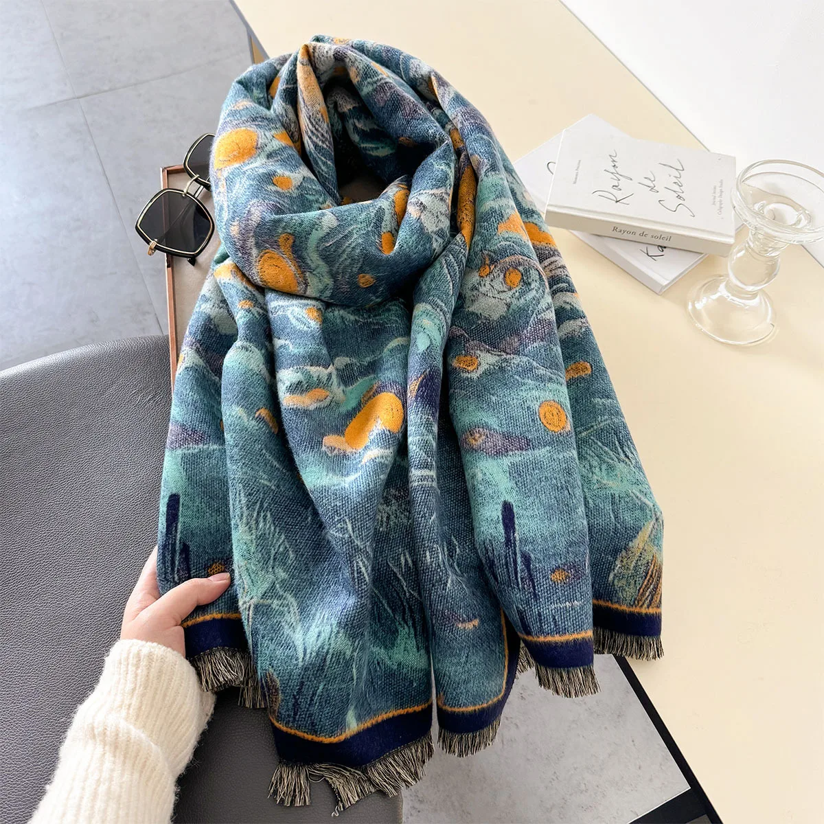 2024 Color Vintage Print Thick Imitation Cashmere Scarf Women Men Winter Warm Scarves Travel Shawl Bufanda Echarpe Blanket Wraps