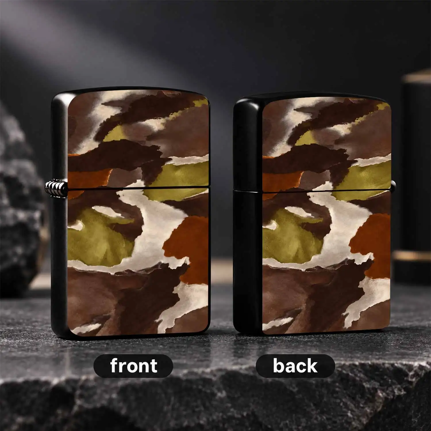 Abstract Watercolor Camouflage Print Lighter Stylish Earth Tone Olive Rust Brown Cream Artistic Pattern Design Portable Sleek Accessory For Daily Use Outdoor Gathering Dating Gift For Friends Family Art L A Humorous And Interesting Lighter