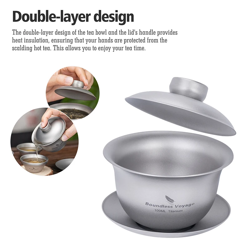 Boundless Voyage 100 ml Titan Gaiwan Traditionelles chinesisches Kung-Fu-Teeset mit Deckel Hitzebeständige doppelwandige Teeschüssel – Detail 3