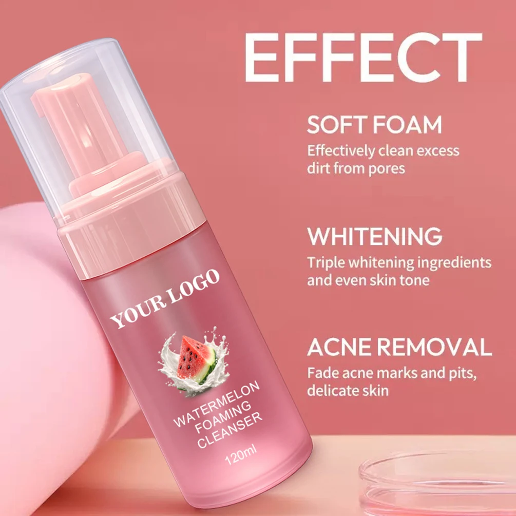 Private Label Facial Cleansing Mousse 120ml Refreshing Deep-Cleansing Watermelon Soft Foam Whiten Custom Makeup Pink Package