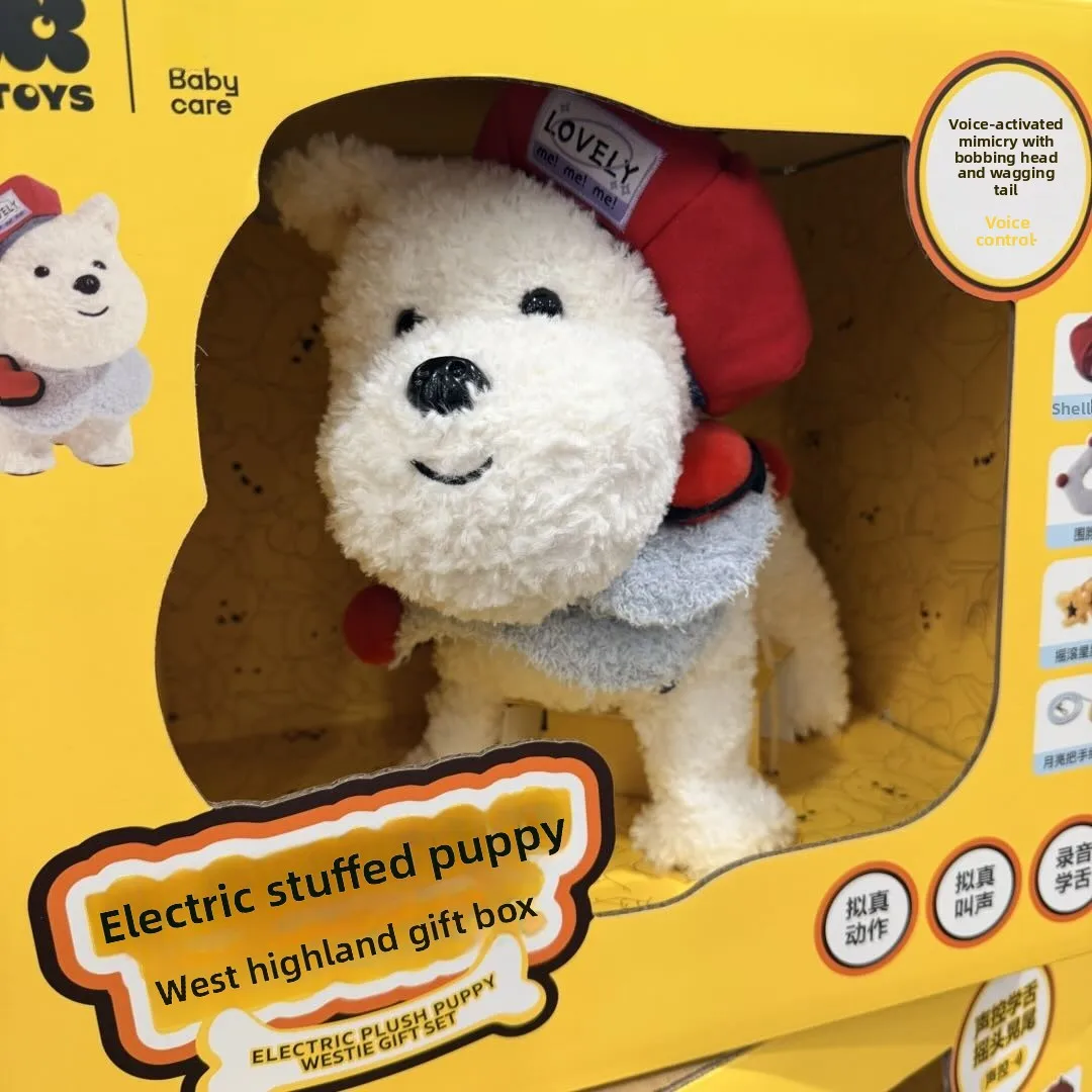 

Игрушка Sam's Toy: Плюшевая собака Вест-Хайленд с функцией звукового управления, подарок на день рождения для детей, наполнена полиэфирным волокном