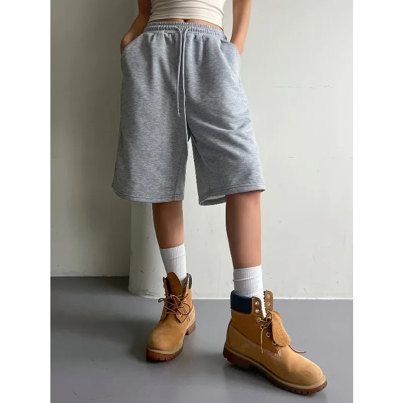 UNITIM Graue Loose-Fit-Shorts im amerikanischen Retro-Stil, Damen-Sportshorts für den Sommer, lässige, lockere und vielseitige Shorts für Damen