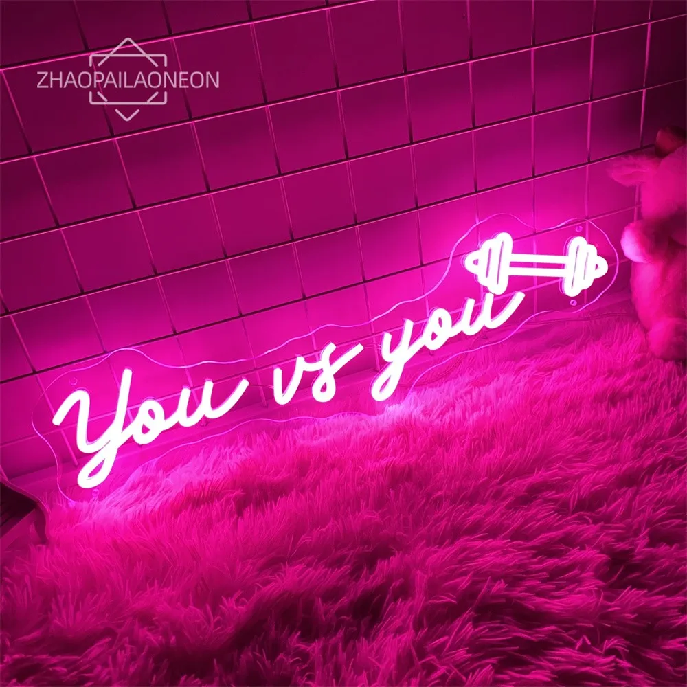 You VS You Fitness Sport Club Led Neon Sign Barbell Weightlifting Decoration Gym Neon Lights Wall Art Decor Boys Gift LED Lamp