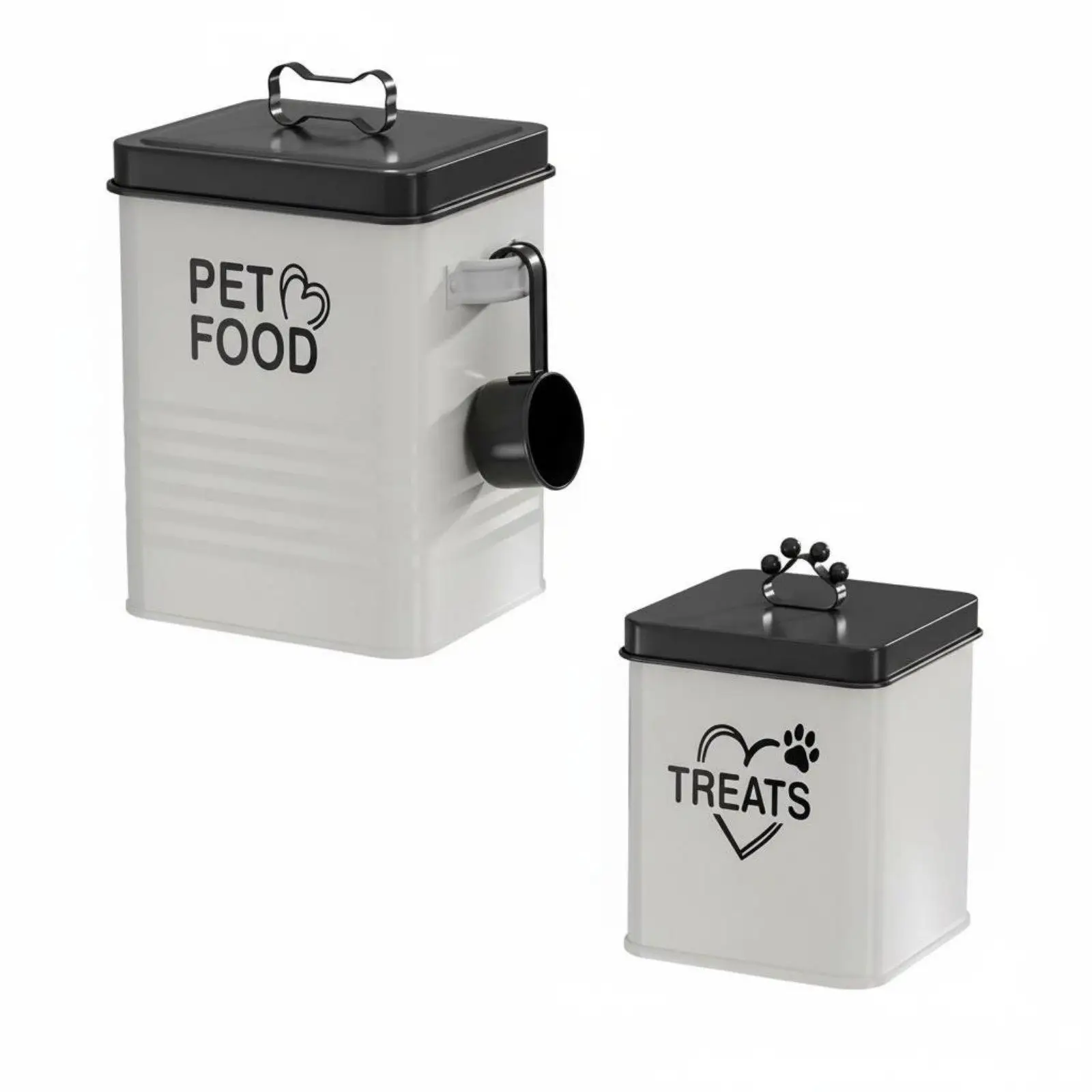 2 Pieces Pet Food Holder with Ladle Humidity-Resistant Metal Pet Food Canister
