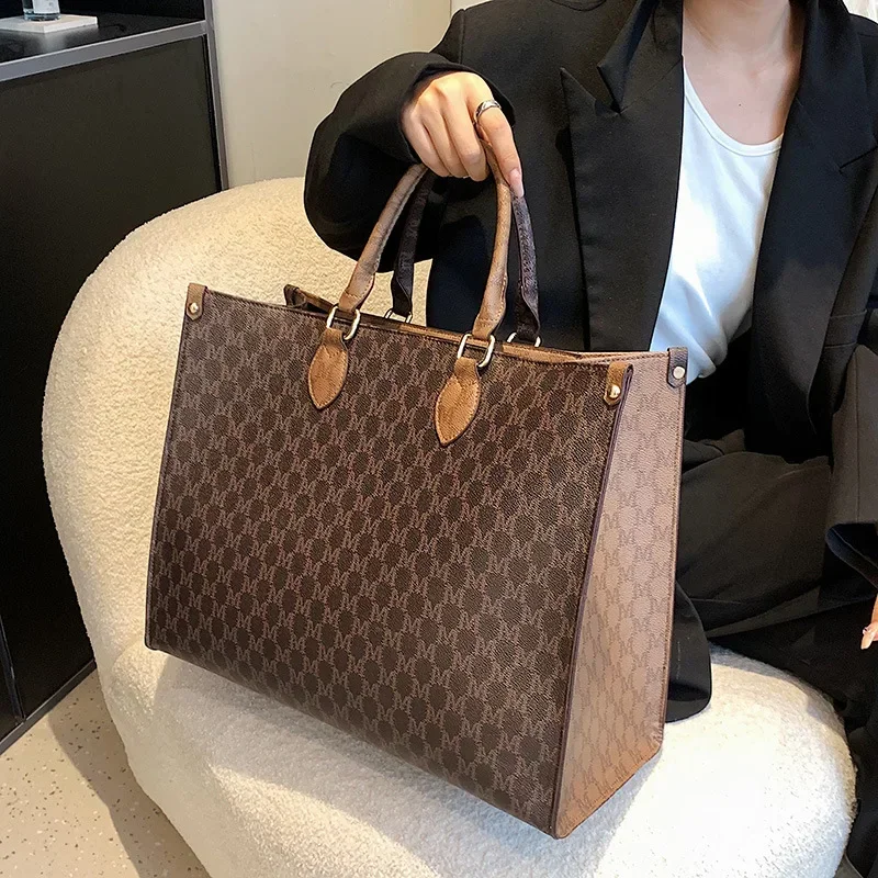 Large Capacity European and American Vintage Monogram Tote Bag Commuter Tote Bag Ziplock Bag Bag Organizer