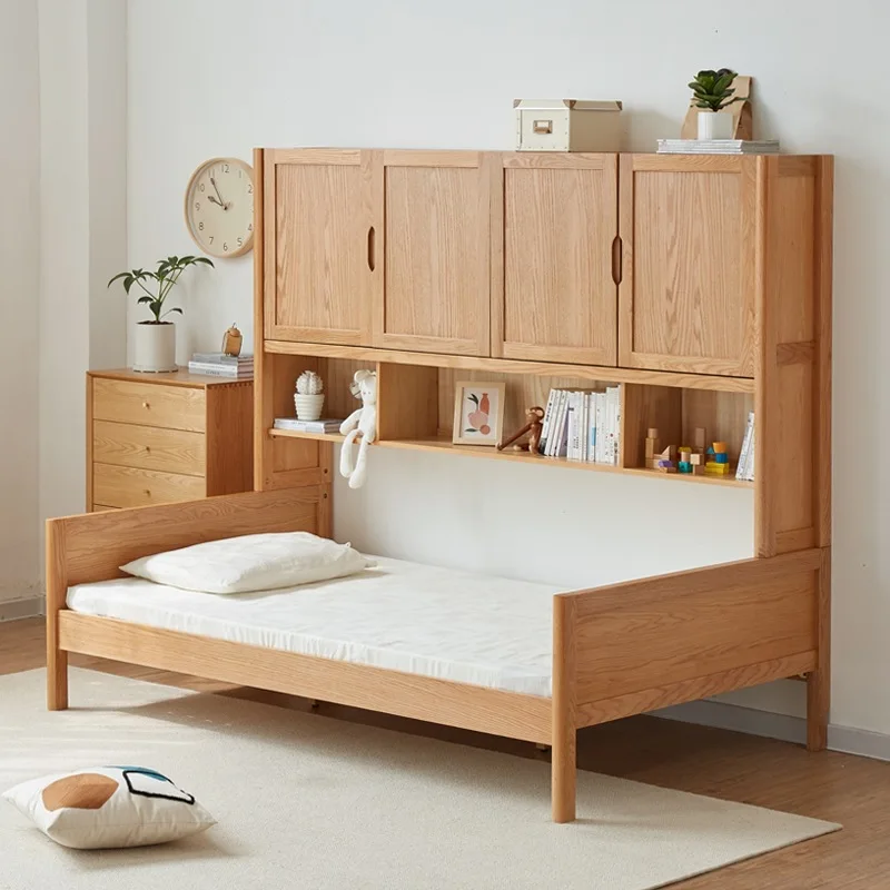 Скандинавский шкаф для хранения односпальной кровати из цельного дерева с героями мультфильмов для детей и подростков, встроенный у стены, минималистичная кровать