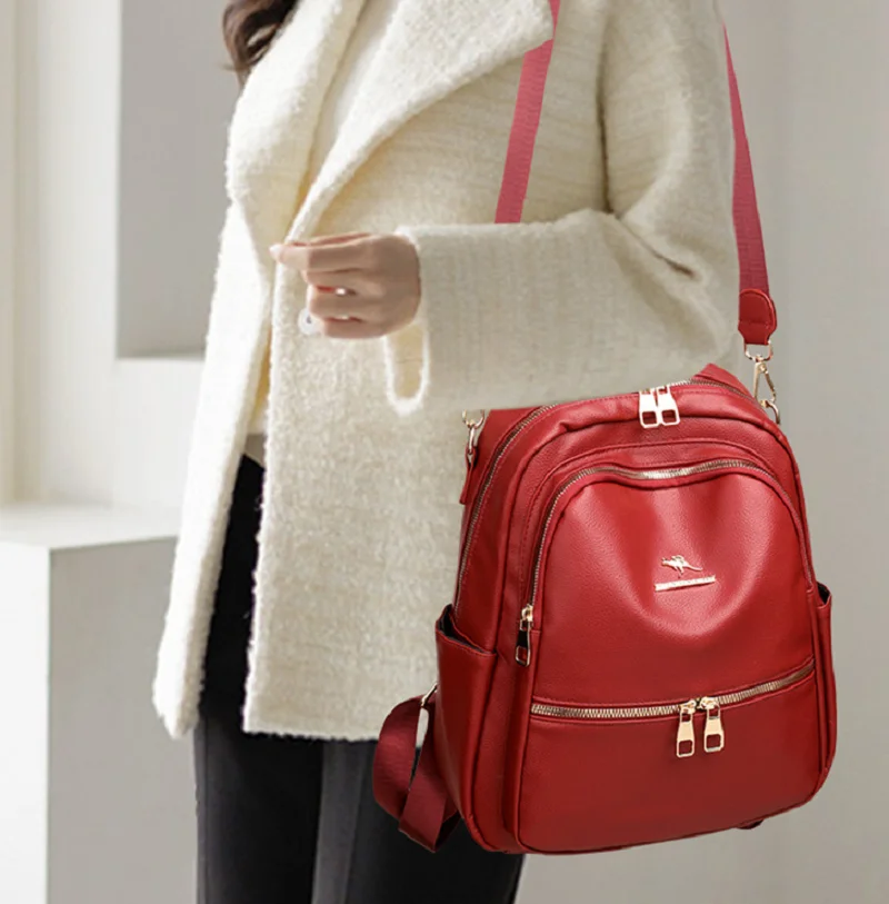 New Korean Fashion Large Capacity Travel Backpacks Women's High Quality Leather Shoulder Bags Totes School Bag Messenger Bagpack