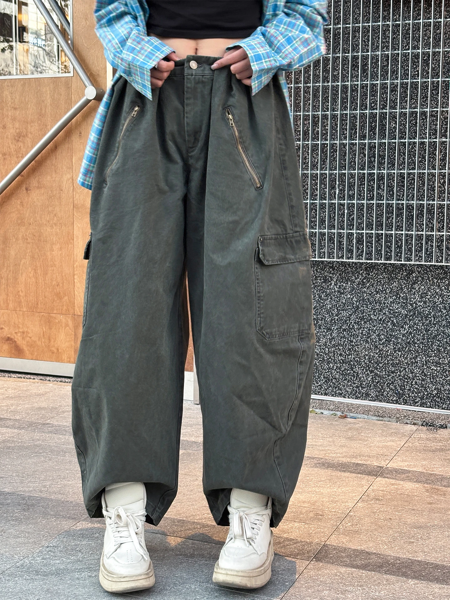 

TeethEase Cotton Workwear Wide Leg Pants Loose Silhouette Knife Casual Trousers for Women Spring Autumn New Sle