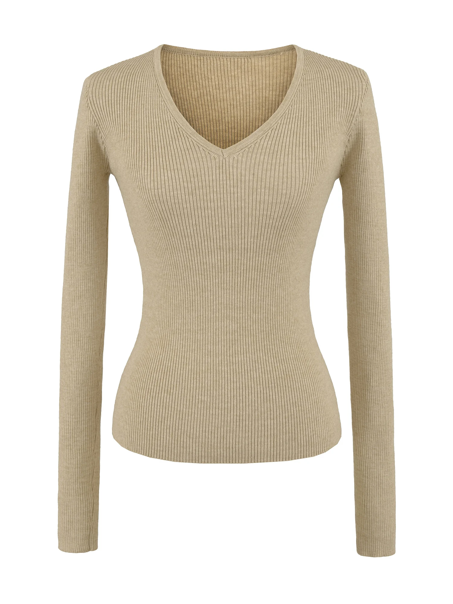 

Retro American Knitwear Long Sve V-ne Slimming Waist Design Women's Top Cotton Blend Comfortable Base Layer irt