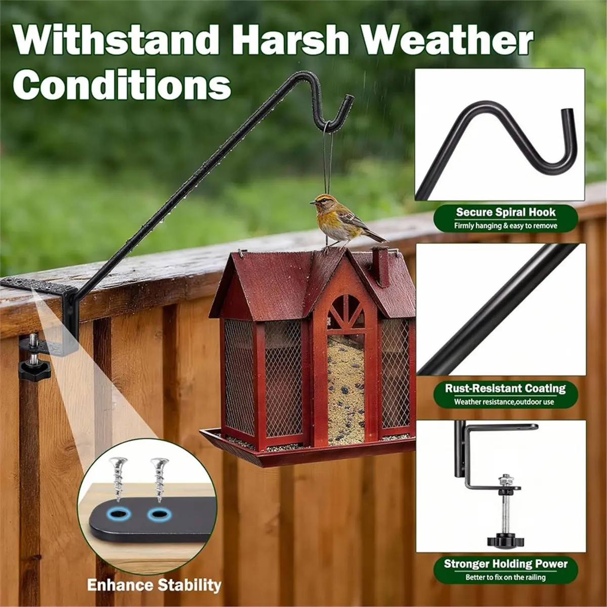 Deck Railing Plant Hanger 2 PCS, Deck Hooks for Railing Heavy Duty Solid Iron Shepherds Hook, for Deck Railing