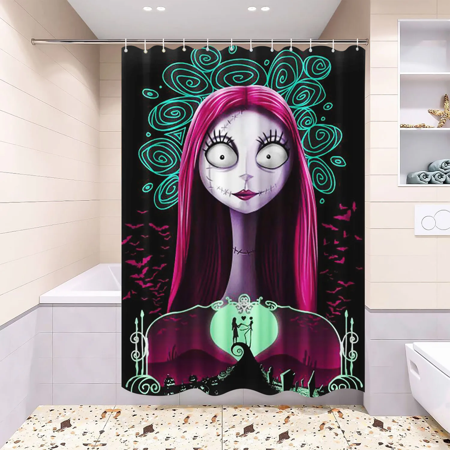 The Nightmare Before Christmas Shower Curtain Bathroom Accessories 4 Piece Set Mats And 100% Polyester Decor Cute Funny home