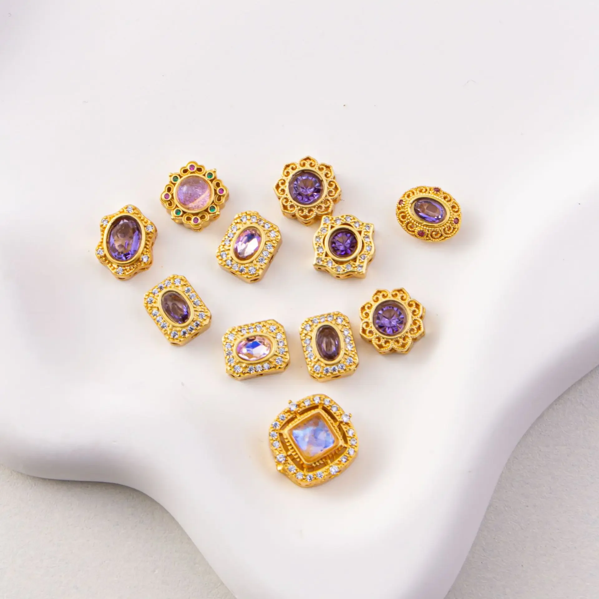 5 Pieces Copper Gold-plated Amethyst Round Spacer Beads DIY Pearl Bracelet Necklace Hand String Jewelry Accessories Wholesale