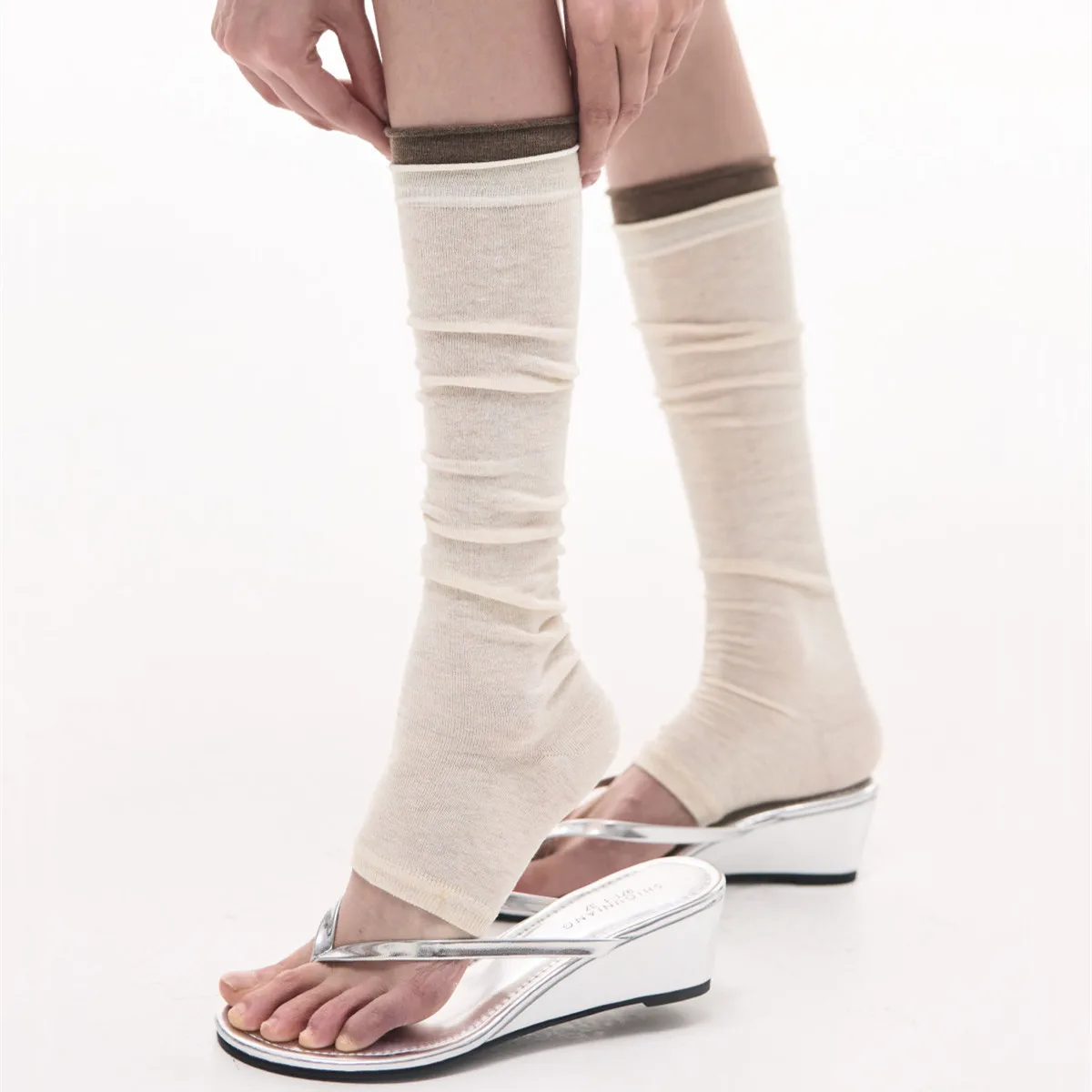 Summer Thin Leg Warmers Women Double-layer Splicing Leg Cover Korean Foot Stepping Leg Warmers Foot Cover Calf Socks Stockings