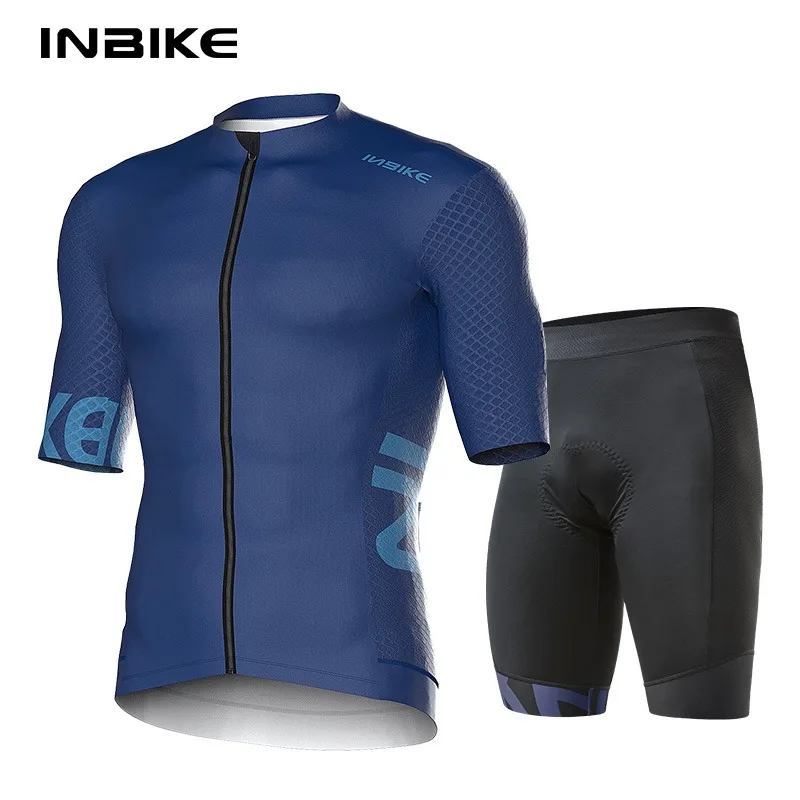 INBIKE Summer Cycling Riding Sets Short-Sleeved Jersey Bicycle Shorts Quick-Drying Road Biking Shirts Bibs Clothing with Pockets