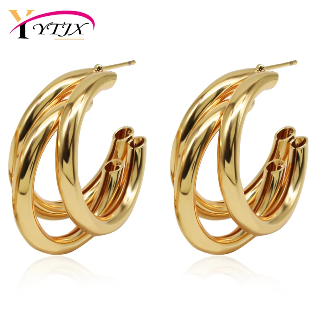

YTJX Elegant Gold Color Circled Hoop Earring for Woman Metal Elegant Vintage Geometric Statement Luxury Party Jewelry Gifts
