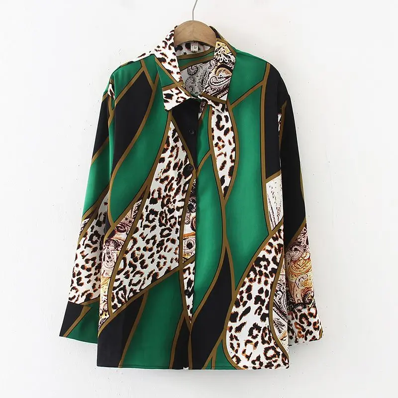 Camicetta da donna allentata a maniche lunghe in Chiffon con scollo a Polo Vintage con stampa leopardata camicetta da donna di moda coreana top 2024 primavera