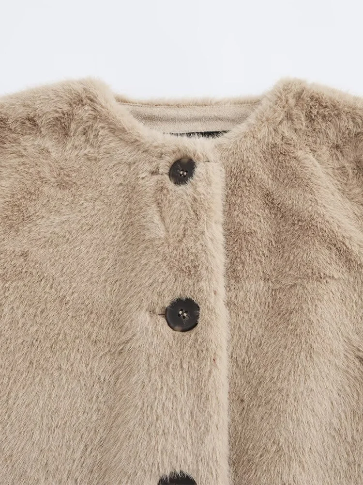 Cappotto a maniche lunghe effetto pelliccia sintetica aderente casual in tinta unita alla moda e versatile da donna in stile europeo.