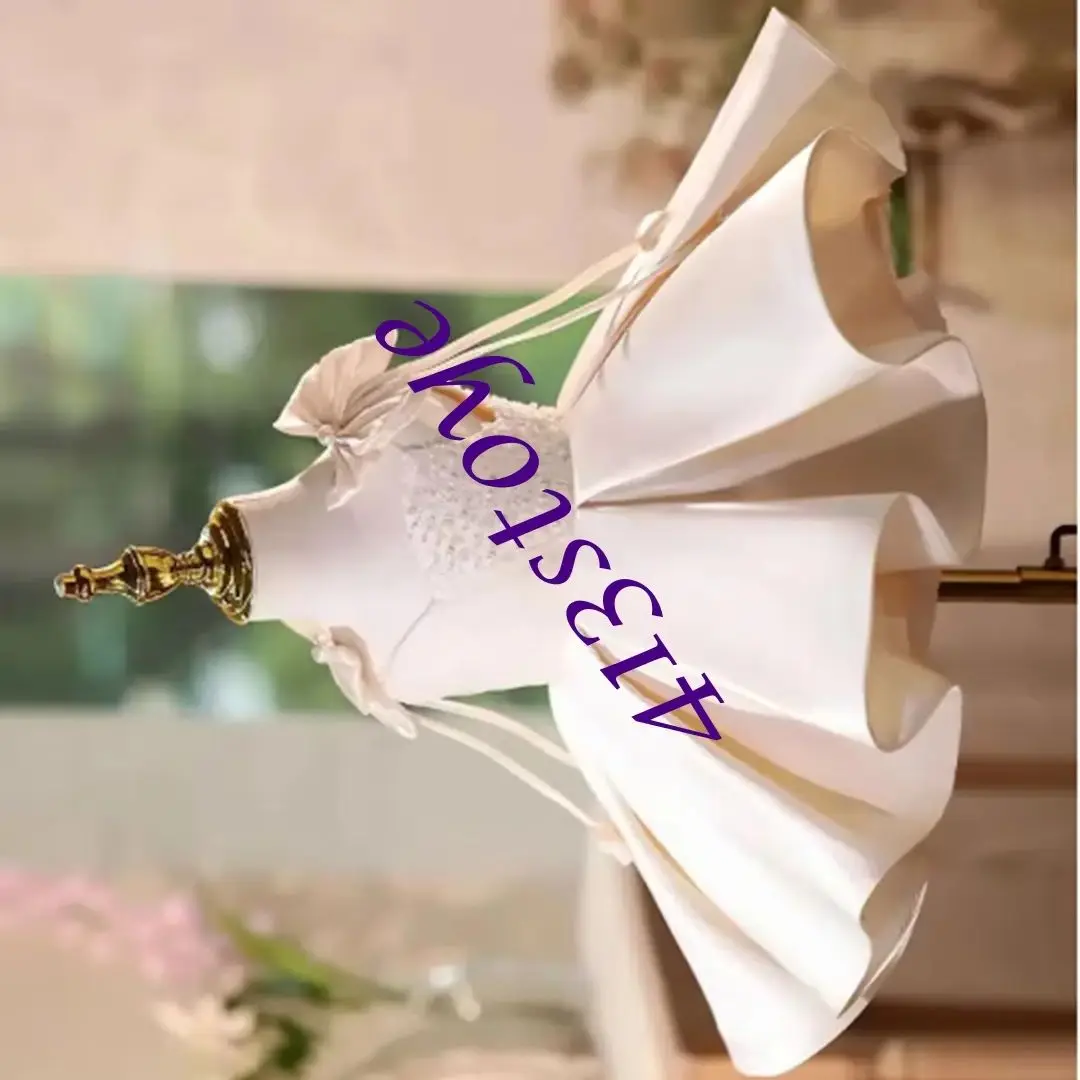 CustomizedLvory Flower Girl Dresses For Wedding Lace Pearls With Bow Satin Elegant Kids Formal Occasion Birthday Party Gown