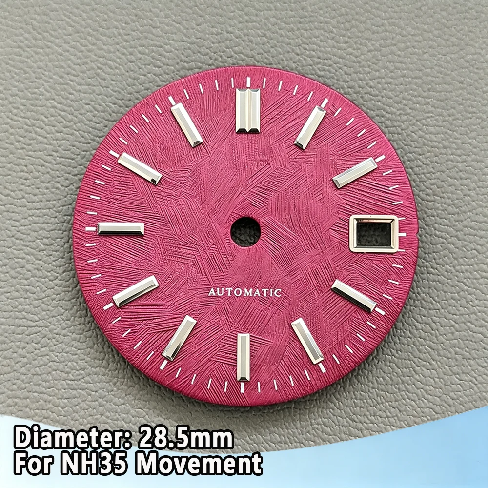 NH35 Dial 28.5mm Wine Red Watch Dial White Birch Tree Pattern Automatic Dial NH35 Face Silver Scale Multi Color Dial Watch Mod