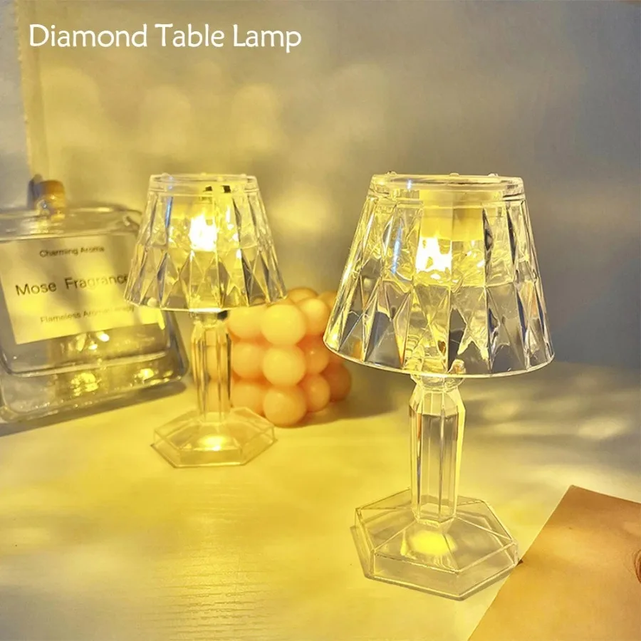 Led Diamond Table Lamp Rechargeable Night Lights Crystal Projection Desk Lamps Home Acrylic Xmas Decor Lighting Fixtures Gift