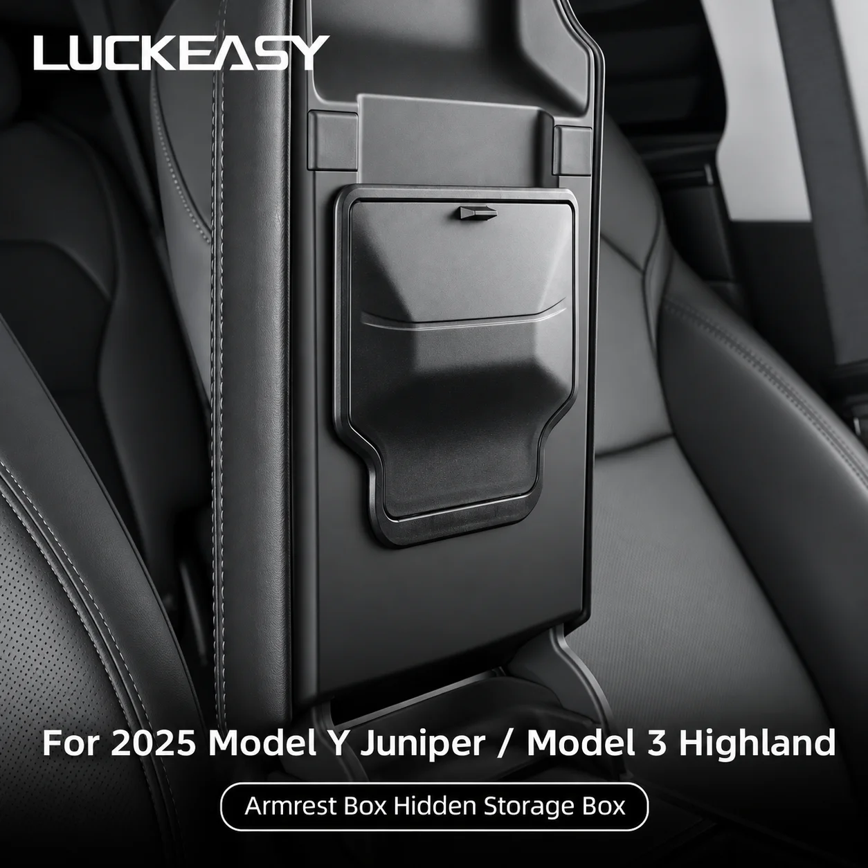 LUCKEASY Hidden Armrest Storage Box for Tesla Model 3 Highland Model Y Juniper 2025 2026 Center Console Organizer Accessory