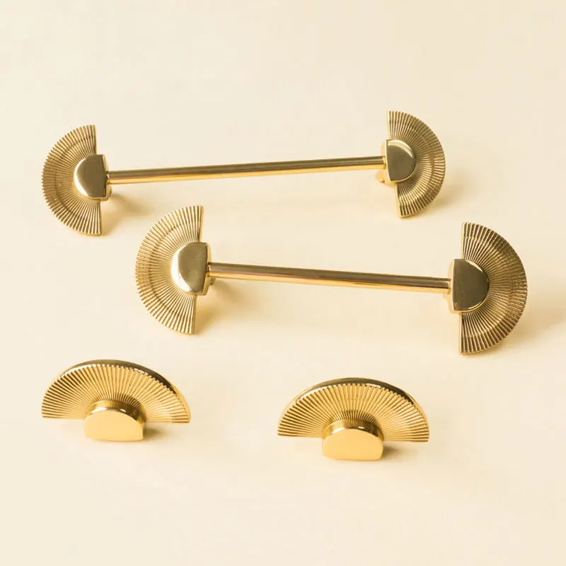 Solid Brass Fan Shaped Cabinet Handles Polished Gold Drawer Wardrobe Pulls Kitchen Cabinet Door Knobs Luxury Furniture Hardware