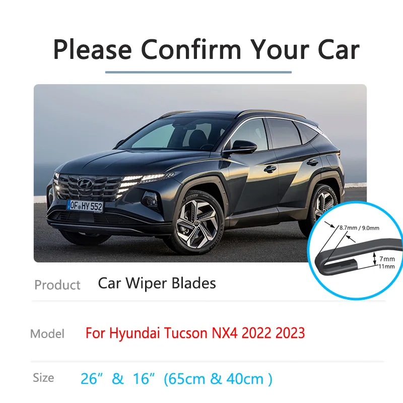 For Hyundai Tucson NX4 2022 2023 Frameless Winter Wipers Blades Front Window Windshield Windscreen Rubber Cutter Car Replacement