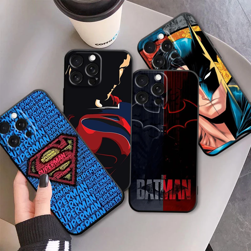 Super-mans B-Batmans Logo For iPhone 15 14 13 12 11 XS XR X 8 7 SE Pro Max Plus Mini Black Soft Phone Case