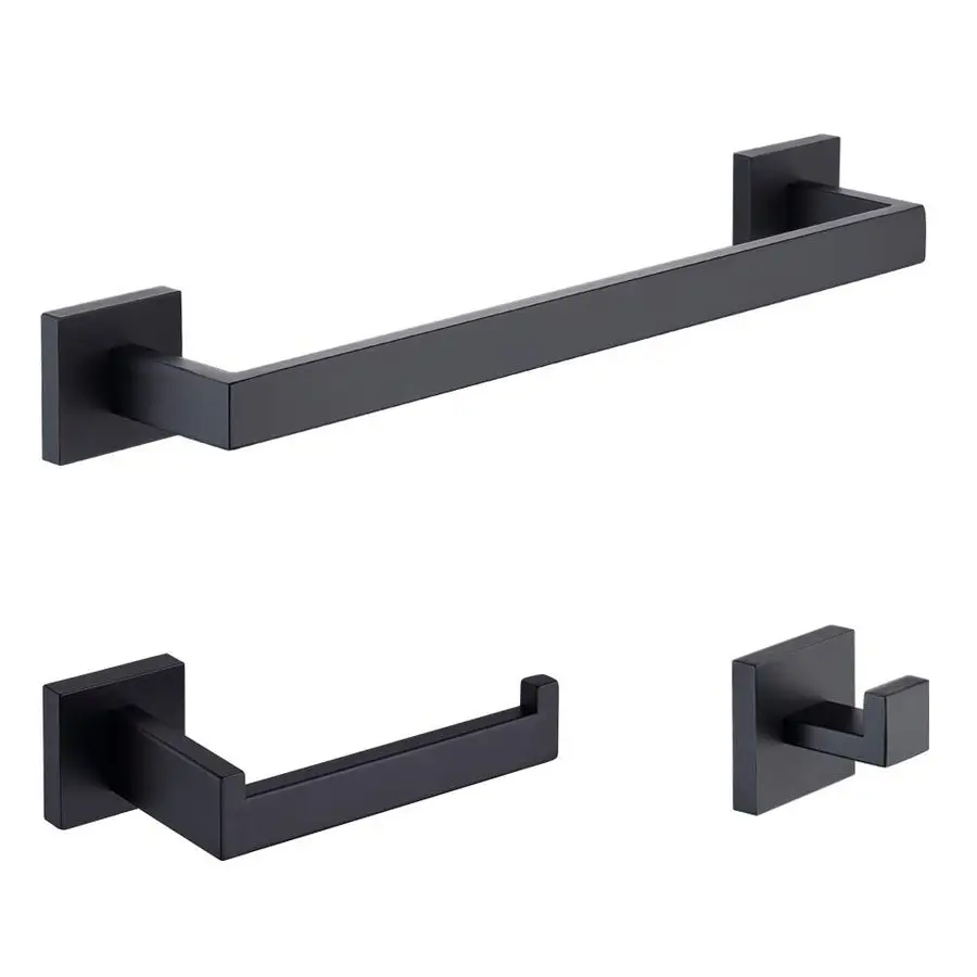 

3Piece Bathroom Hardware Set Matte Black Wall Mounted Bathroom Accessory Set, Premium Stainless Steel Robe Hook Toilet Paper Hol
