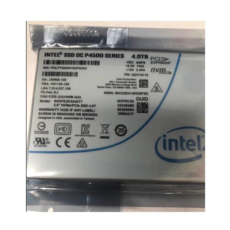 Imagem -02 - Estado Sólido 4tb Ssd 40 tb Série P4500 Nvme 25 Pcie Ssdpe2kx040t7 Unidade de